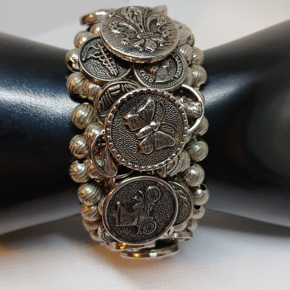 Vintage Retro Reproduction Aestetic Revival Elastic Band Button Bracelet #2W - Picture 10 of 14